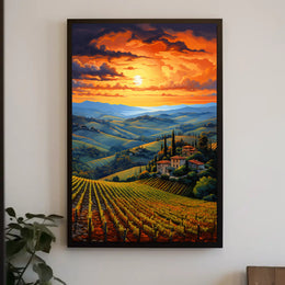 Sunset Over Tuscan Vineyards Poster