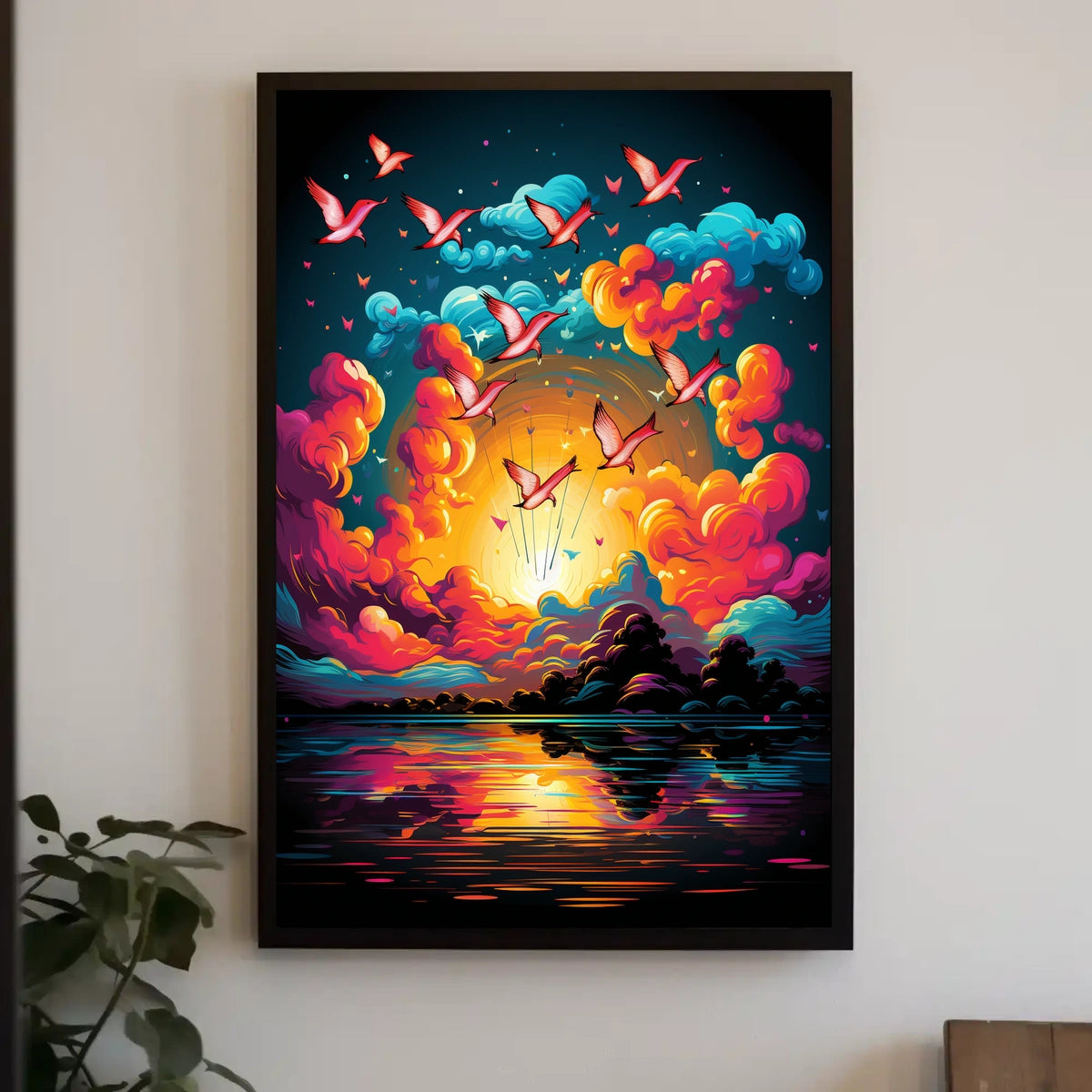 Flight of Freedom: Birds at Sunset Art Poster