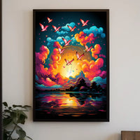 Flight of Freedom: Birds at Sunset Art Poster