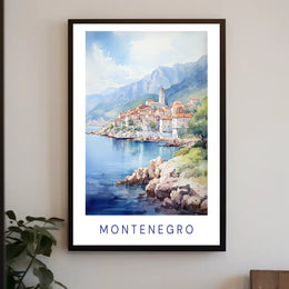 Montenegro Coastal Village Watercolor Travel Poster PosterGoat
