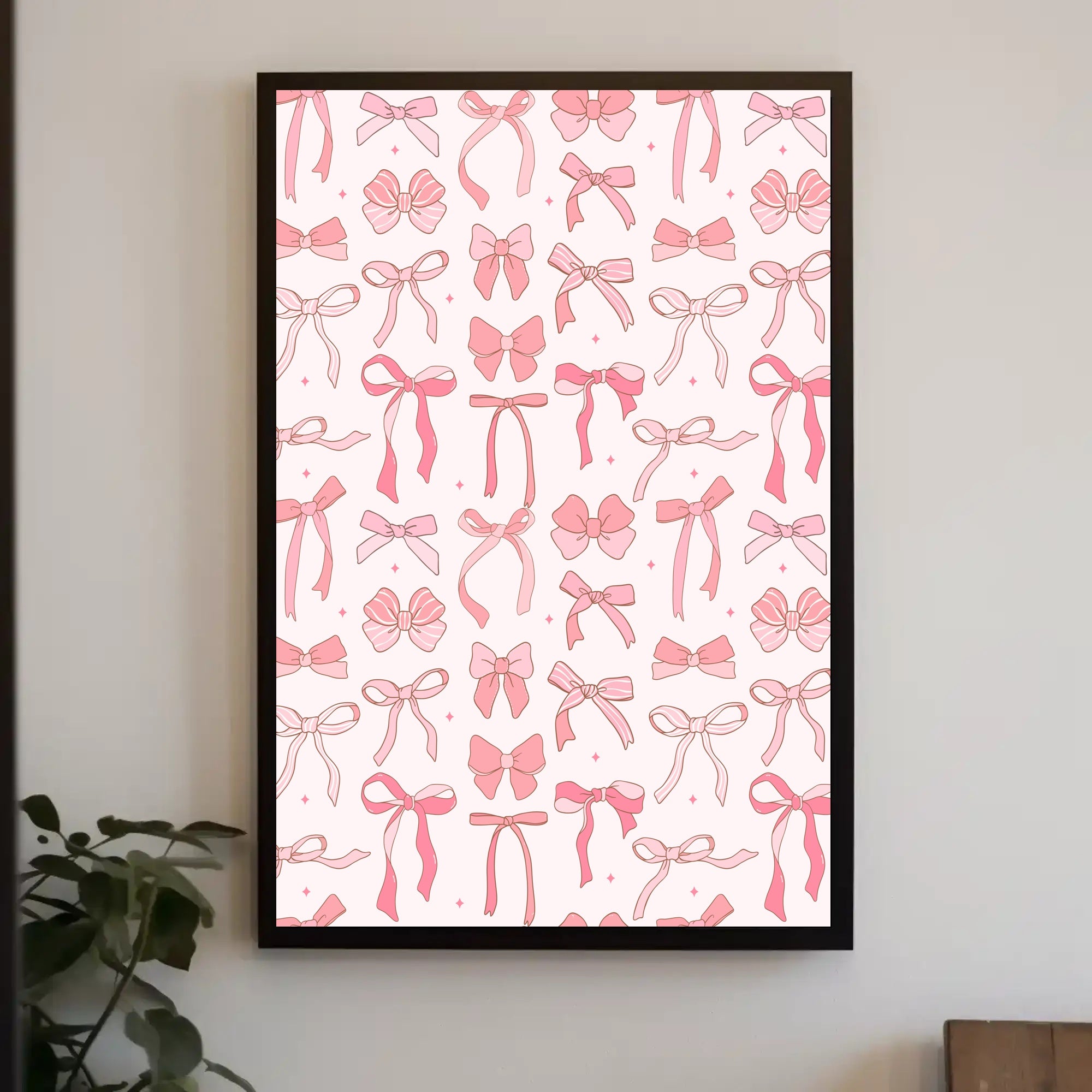 Pink Bow Artwork: Modern Design Feminine Abstract or Artistic Poster PosterGoat