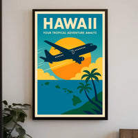 Hawaii Adventure Plane Vintage Travel Poster