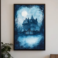 Victorian Mansion Nightscape Gothic Vibes Artistic Poster