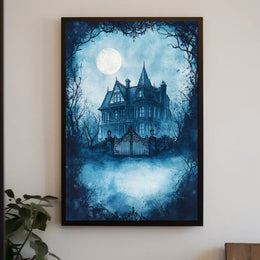 Victorian Mansion Nightscape Gothic Vibes Artistic Poster