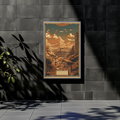Egyptian Temple Statues Desert Mountains Vintage Travel Poster