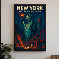 New York Skyline Vintage Travel Poster