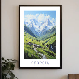 Georgia Caucasus Mountains Tranquil Landscape Travel Poster PosterGoat