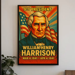 William Henry Harrison 9th President of the United States Colorful Comic Book Style Poster