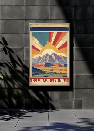 Colorado Springs Colorado Sunrise Mountains Plains Vintage Travel Poster