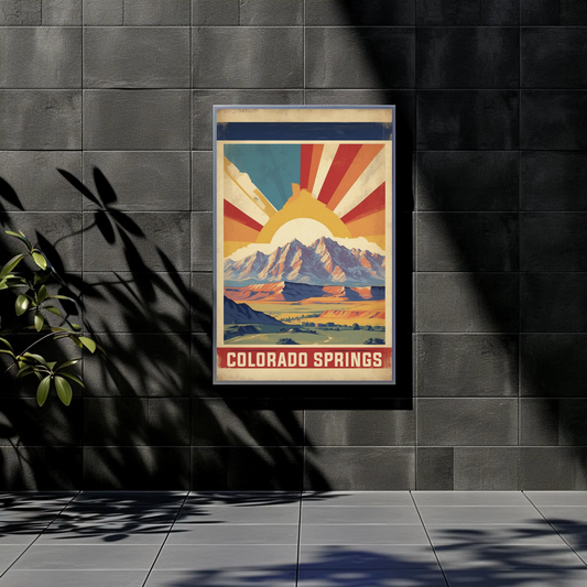 Colorado Springs Colorado Sunrise Mountains Plains Vintage Travel Poster