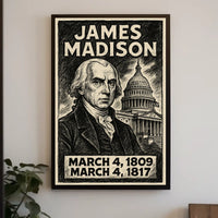 James Madison 4th President of the United States B & W Comic Sketch Poster