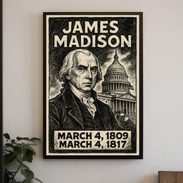 James Madison 4th President of the United States B & W Comic Sketch Poster