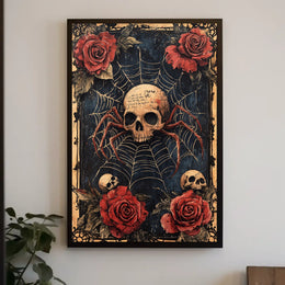 Skull with Spider Legs Gothic Abstract, Artistic Poster