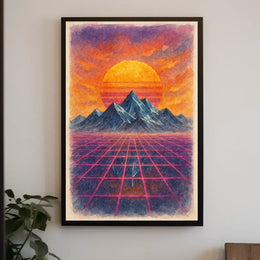 Retro-Futuristic Sunset in Dreamscape - Futuristic Sci-Fi Poster