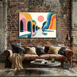 Vibrant Abstract Landscape Poster with Surreal Caves