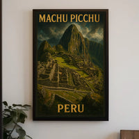 Machu Picchu Peru Travel Heritage Historic Inca Ruins Landscape Vintage Retro Typography Poster