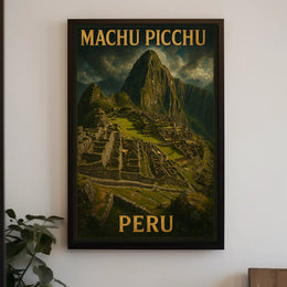Machu Picchu Peru Travel Heritage Historic Inca Ruins Landscape Vintage Retro Typography Poster