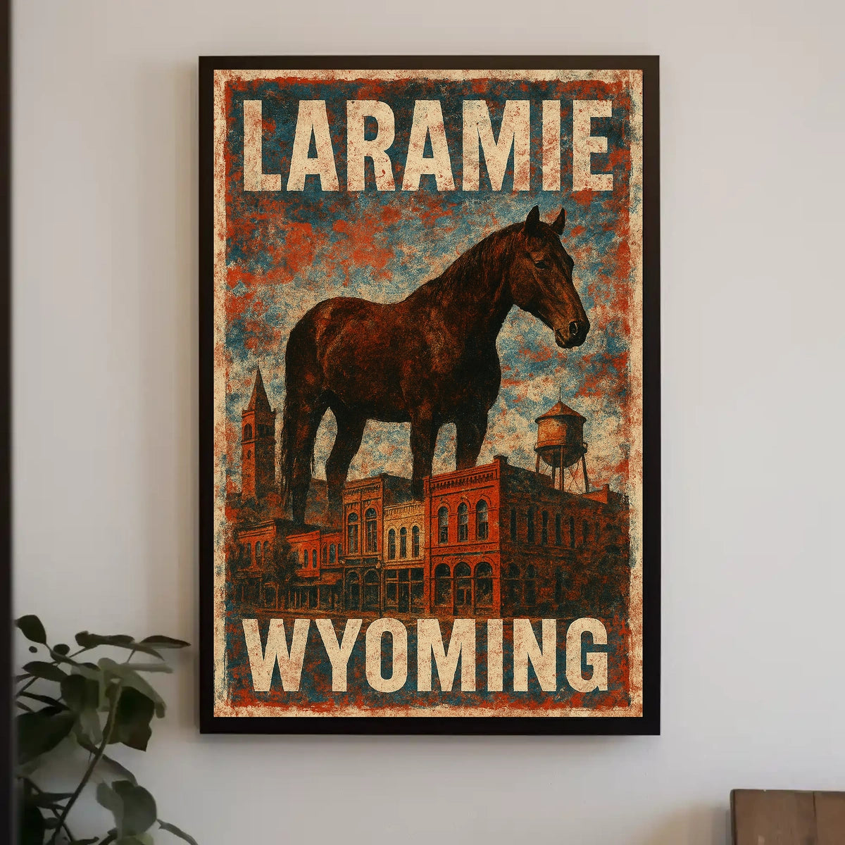Laramie Horse Vintage City Western Heritage Cultural American West Rustic Skyline Poster