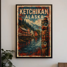 Ketchikan Alaska Coastline Watercolor Wanderlust Poster