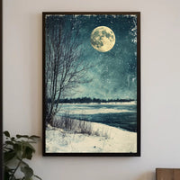 Serene Winter Moonlight Landscape Vintage Art Poster