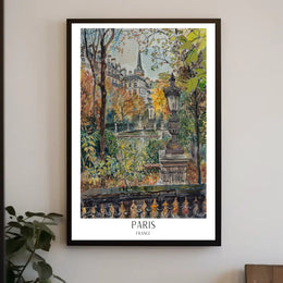 Parisian Autumn Elegance Watercolor in Urban or Cityscape Poster PosterGoat