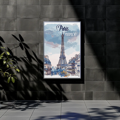 Paris France Watercolor Eiffel Tower View