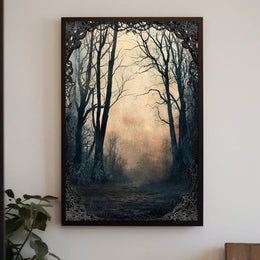 Mystical Dawn Forest Scene, Artistic Poster