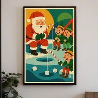 Santa's Whimsical Christmas Fishing Adventure Poster