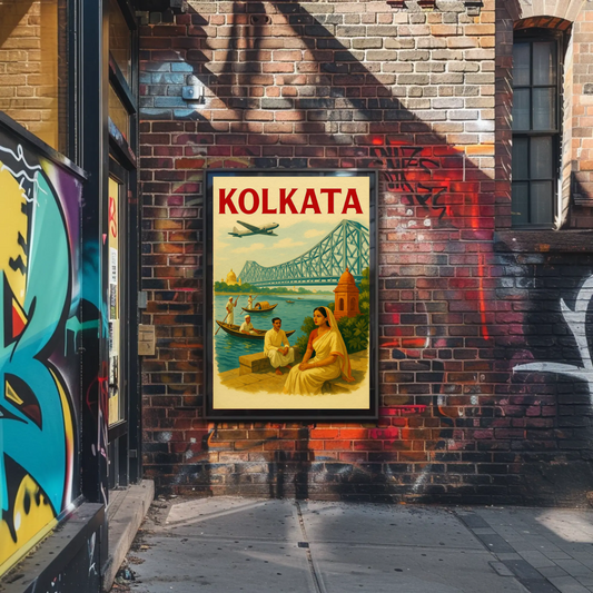 Kolkata India Bridge River Culture Scene Poster