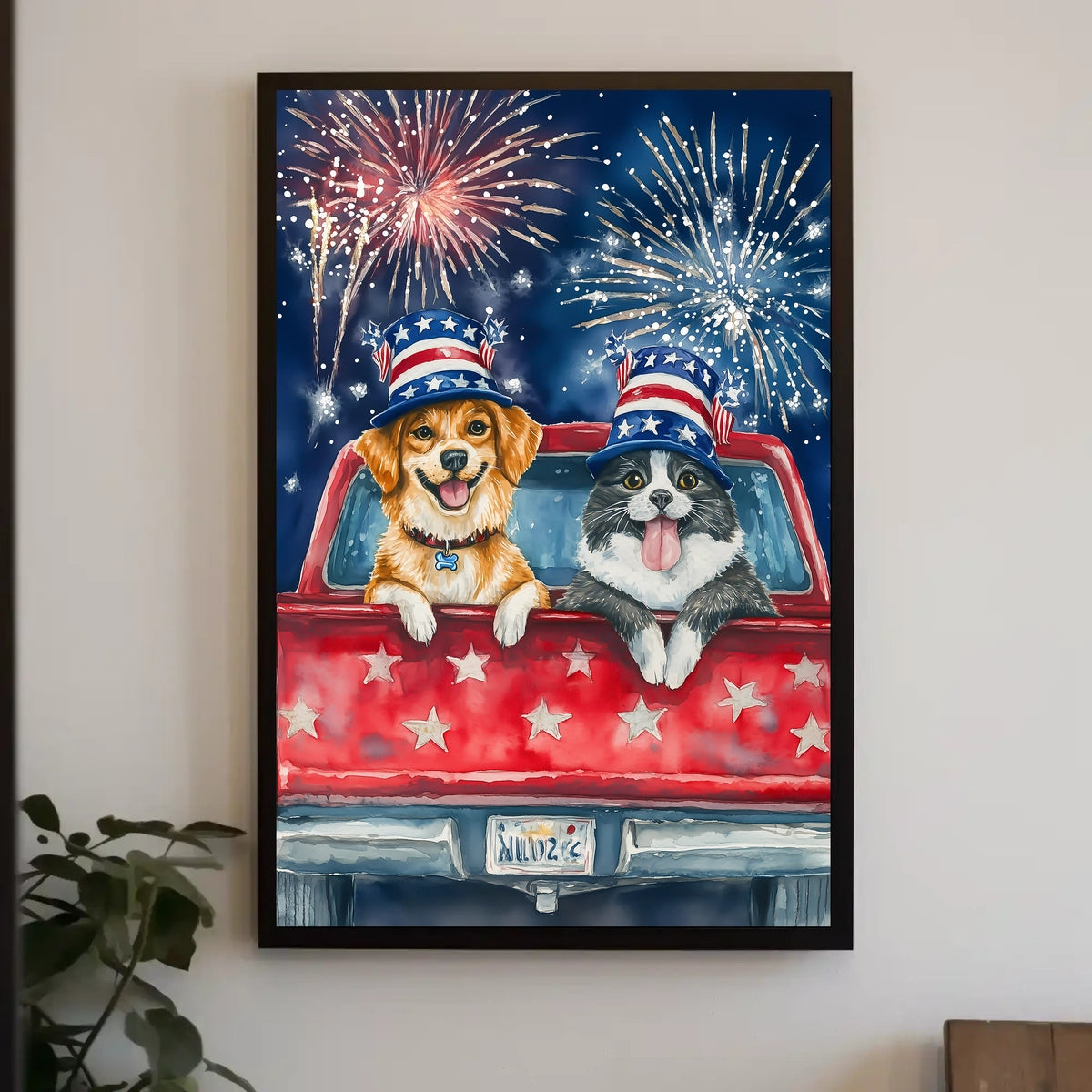 Watercolor Dog And Cat Portrait Artwork Soft Vintage Poster