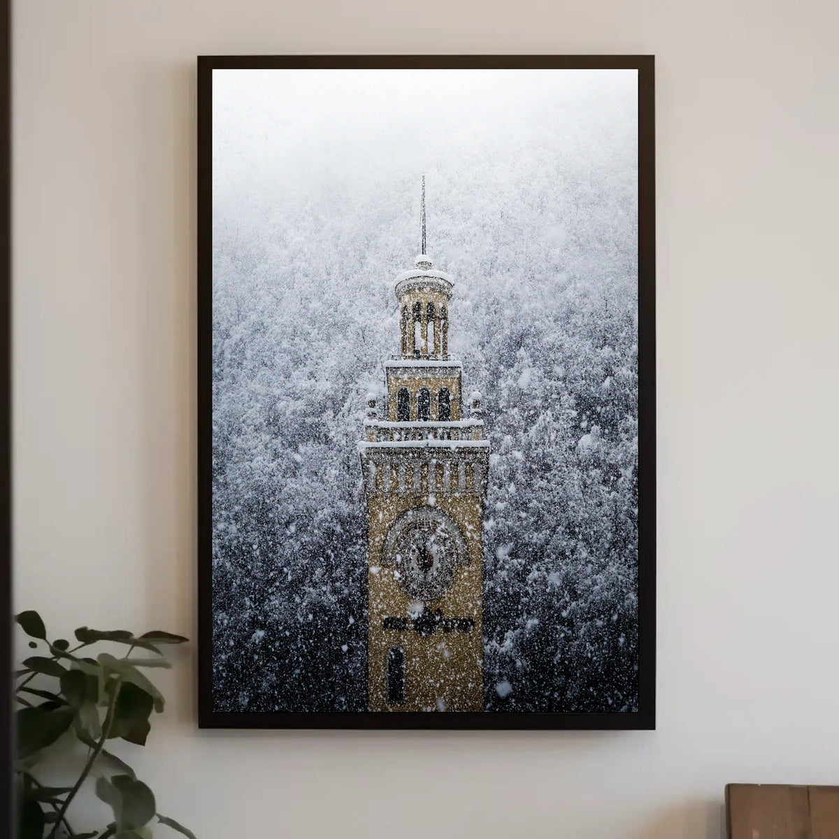 Snow-Covered Clock Tower Poster