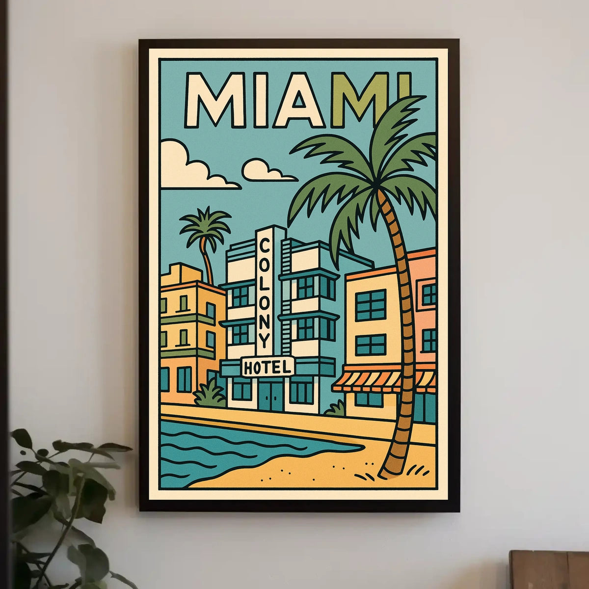 Vibrant Miami Colony Hotel Travel Poster