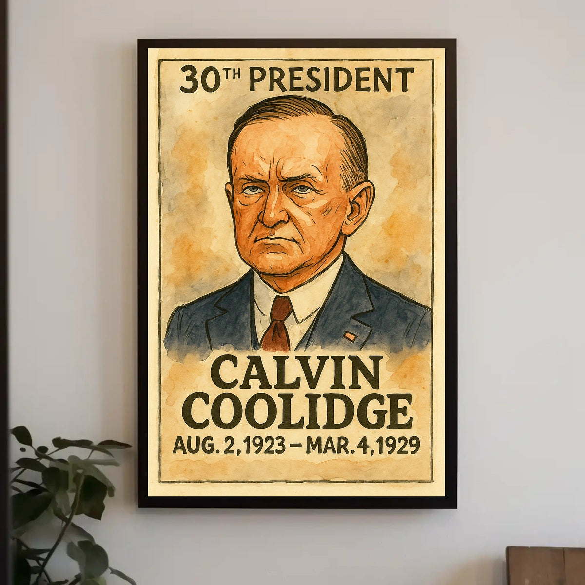 Calvin Coolidge 30th President of the United States Exaggerated Cartoon Sketch Poster