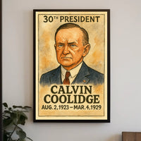 Calvin Coolidge 30th President of the United States Exaggerated Cartoon Sketch Poster