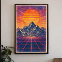 Retro-Futuristic Synthwave Landscape Poster, Futuristic Sci-Fi Poster