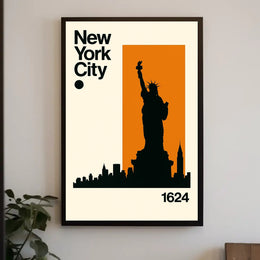 Statue Silhouette New York Skyline Poster Modern Wall Art