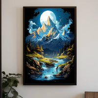 Enchanted Moonlit Mountain Landscape Fantasy Art Poster