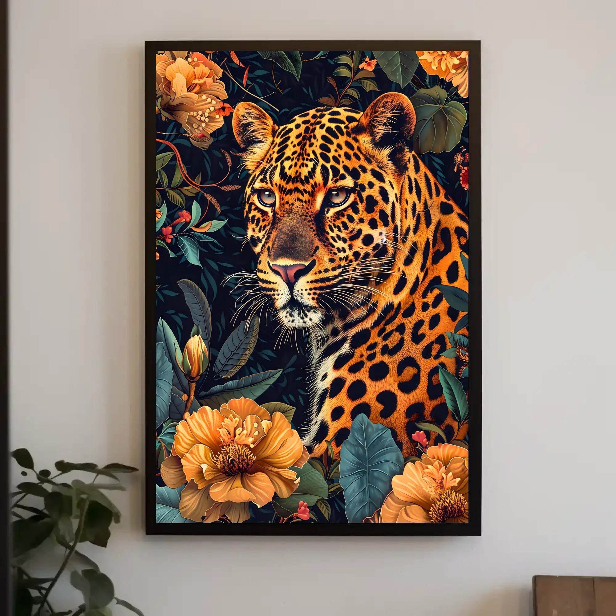 Majestic Leopard in Bloom Wall Art Print