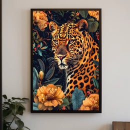Majestic Leopard in Bloom Wall Art Print