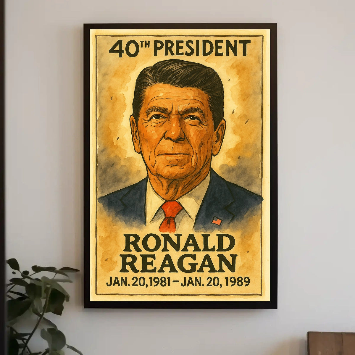 Ronald Reagan 40th President of the United States Exaggerated Cartoon Sketch Poster