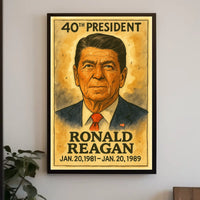 Ronald Reagan 40th President of the United States Exaggerated Cartoon Sketch Poster
