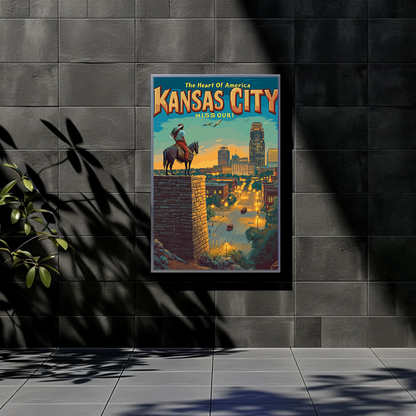 Kansas City The Heart of America Overlook Vintage Travel Poster