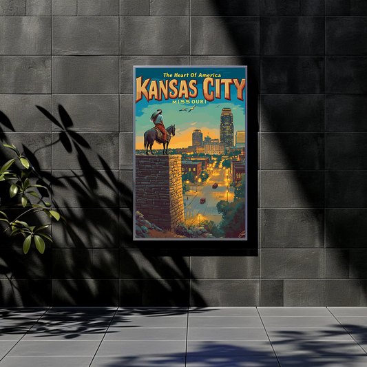 Kansas City The Heart of America Overlook Vintage Travel Poster