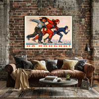 Speed Skating Action: Dynamic Mid-Century Sports Poster