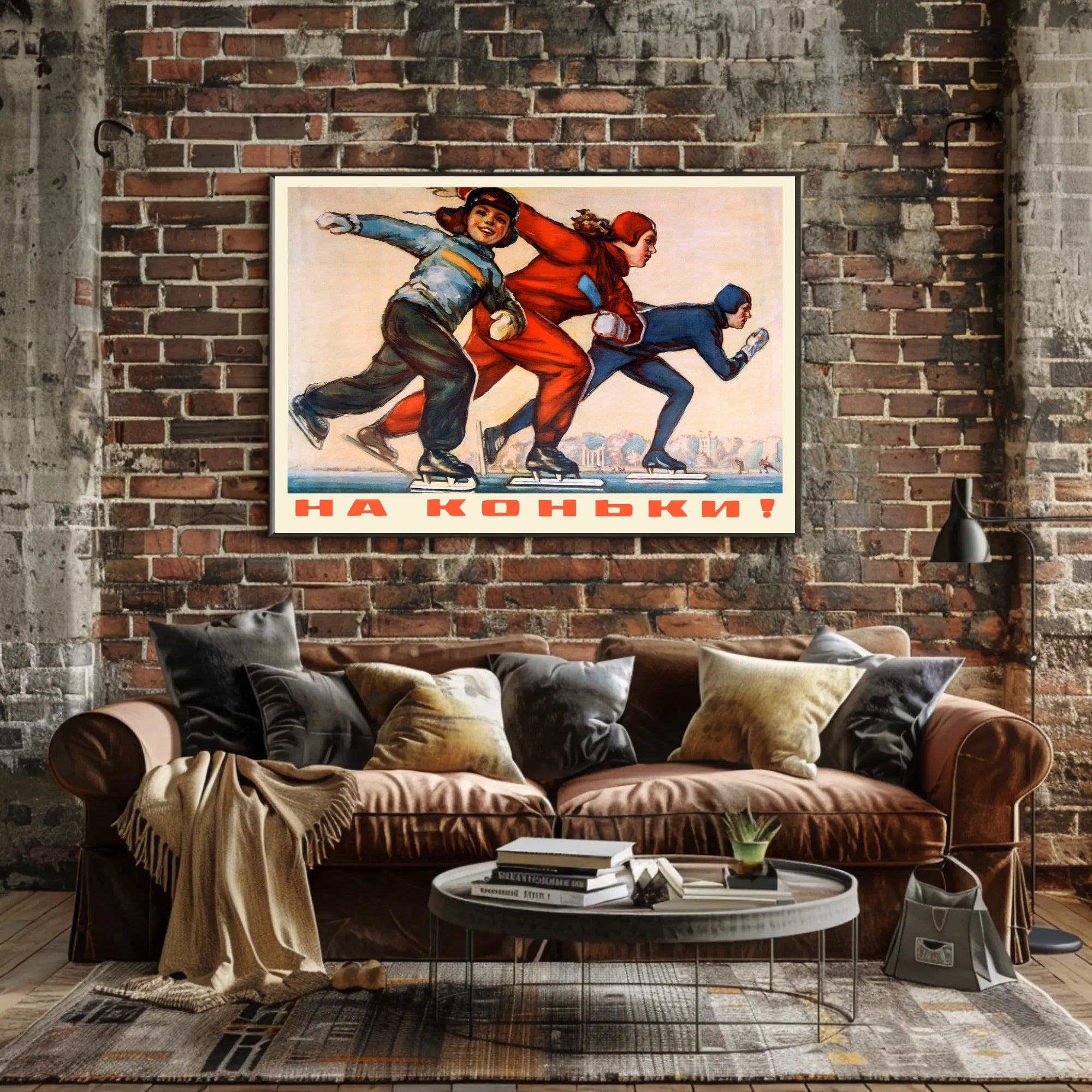 Speed Skating Action: Dynamic Mid-Century Sports Poster