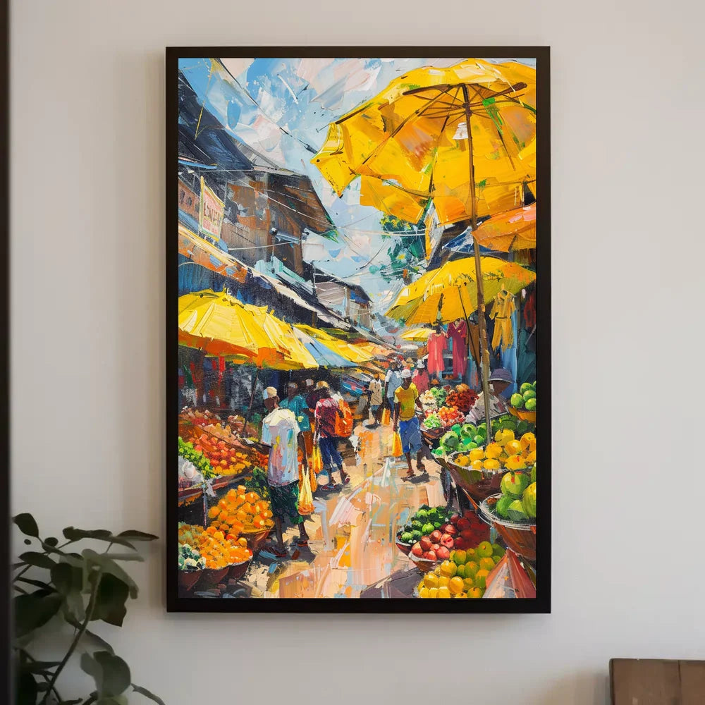 Vibrant Urban Marketplace Scene Impressionistic Art Poster