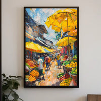 Vibrant Urban Marketplace Scene Impressionistic Art Poster