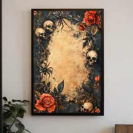 Macabre Roses and Skulls Gothic Artistic Theme Poster