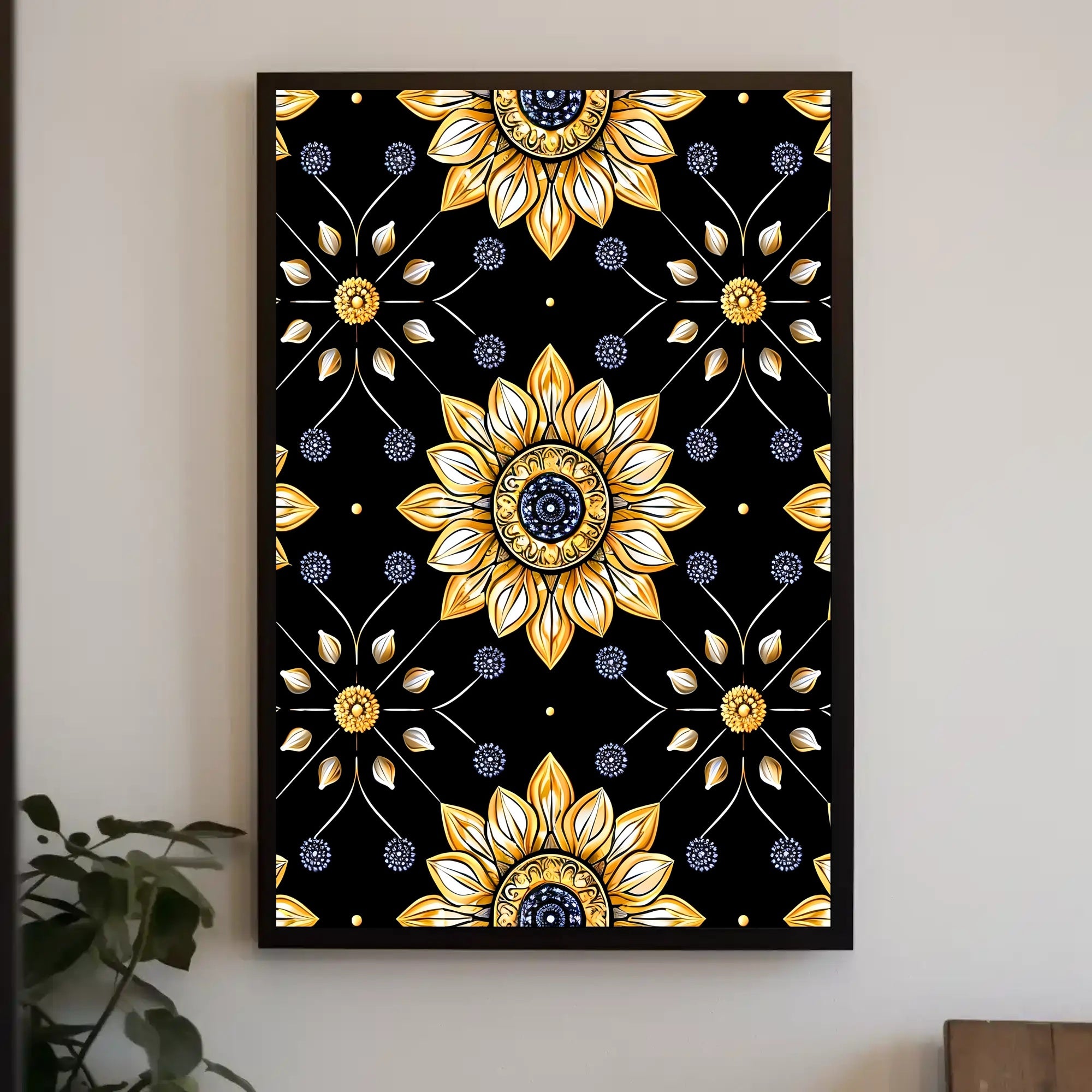 Golden Floral Elegance Wall Art Print