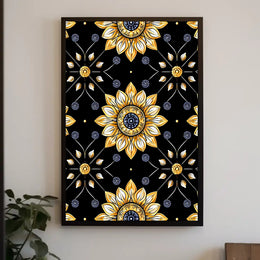 Golden Floral Elegance Wall Art Print